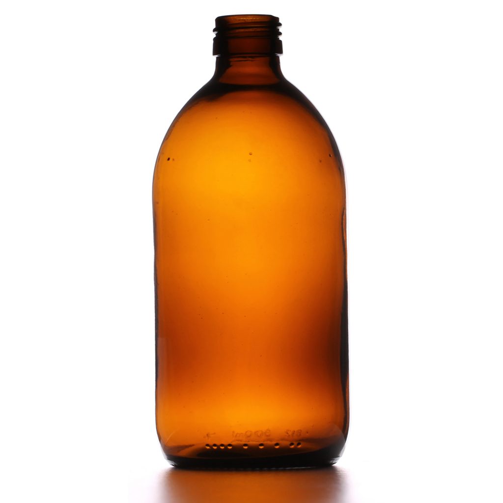 500ml Amber Medical Round Glass Bottle ROPP28 | Nekem Packaging