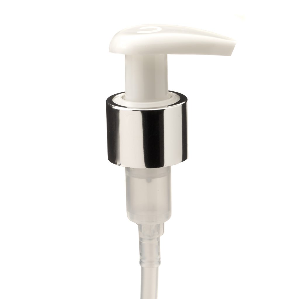 White lotion pump with Square Shoulder & Aluminium body Nekem Packaging