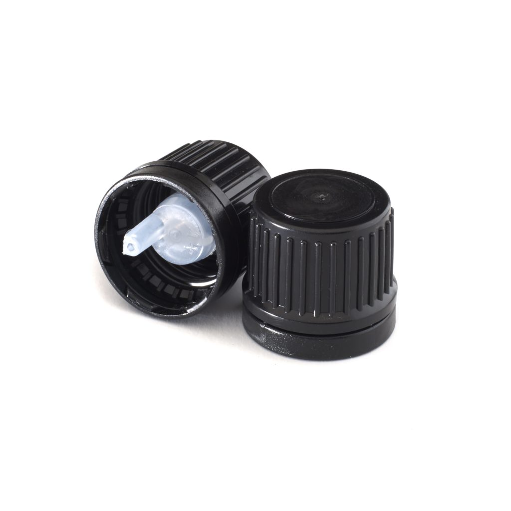 GL18 Black Tamper Evident Cap with 0.7mm Dropper Nekem Packaging