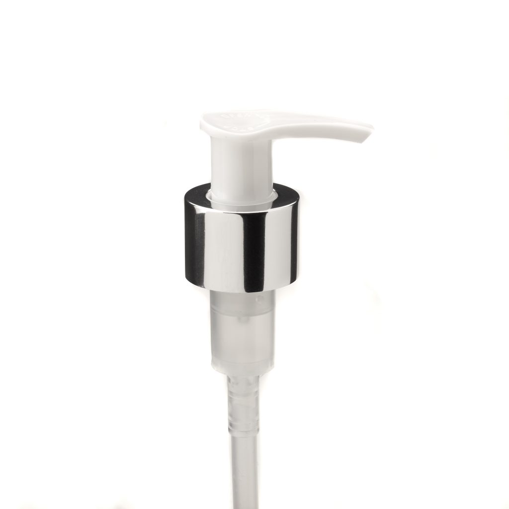 White lotion pump with square shoulder & Aluminium body Nekem Packaging